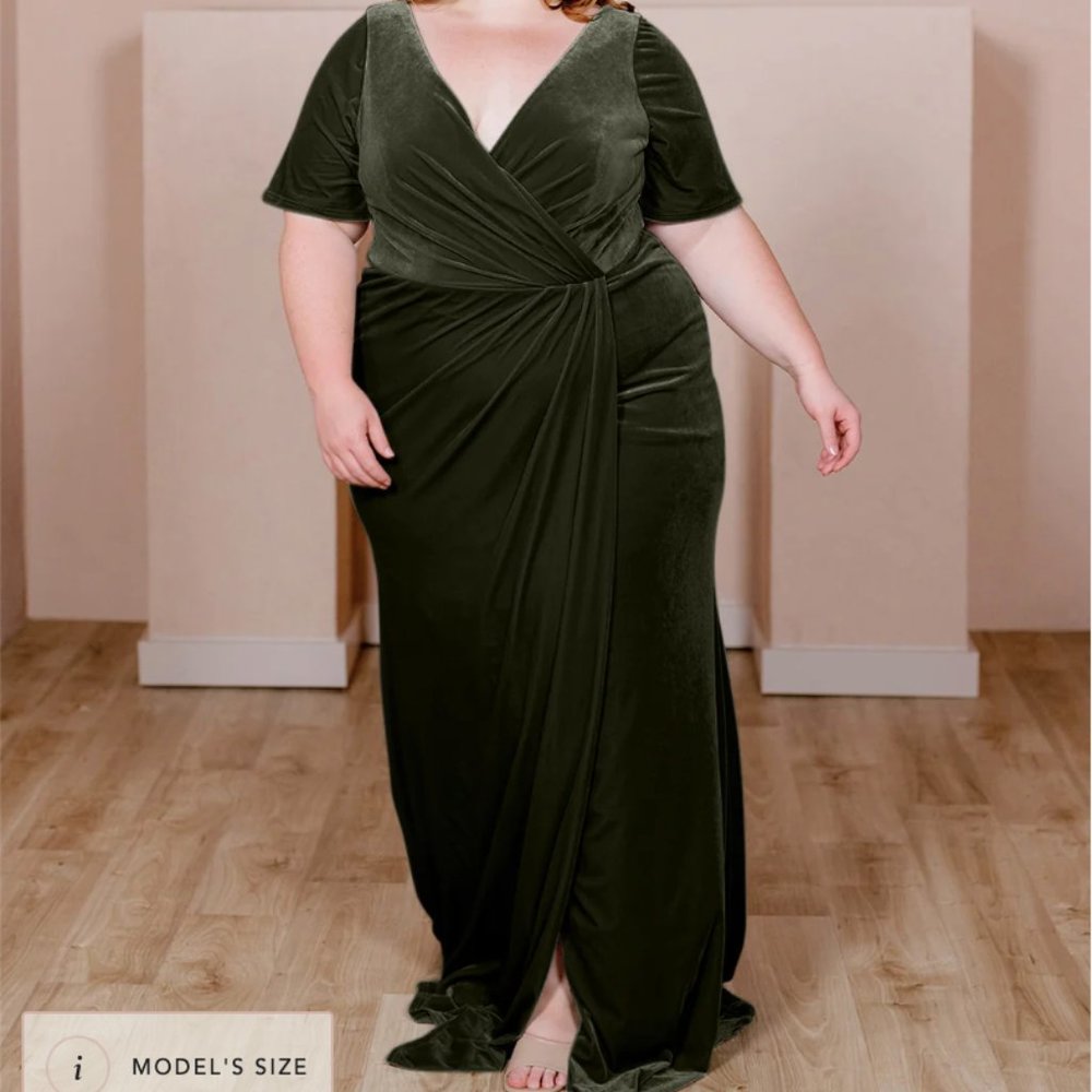 Revelry Giselle Velvet Dress Olive